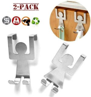 Kitchen Organizer Over Door Hooks Stainless Steel Drawer Hanger Human Shape 2 Pack Durable Space Saver Modern