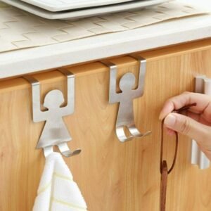 Kitchen Organizer Over Door Hooks Stainless Steel Drawer Hanger Human Shape 2 Pack Durable Space Saver Modern - Image 5