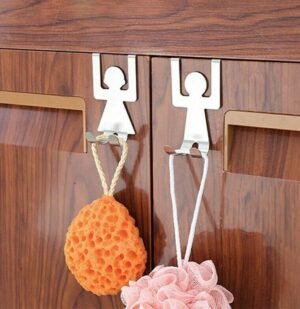 Kitchen Organizer Over Door Hooks Stainless Steel Drawer Hanger Human Shape 2 Pack Durable Space Saver Modern - Image 4