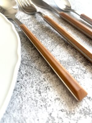 Cutlery Set Dining Flatware 16Pc Wood Grain Tableware Stainless Steel ABS Handle Kitchen Utensils Modern Elegant Durable Premium Design Best Quality - Image 2