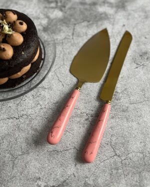 Cake Serving Set Gold Cake Server 2Pc Rose Marble Ceramic Handle Wedding Birthday Babyshower Party Dessert Utensils