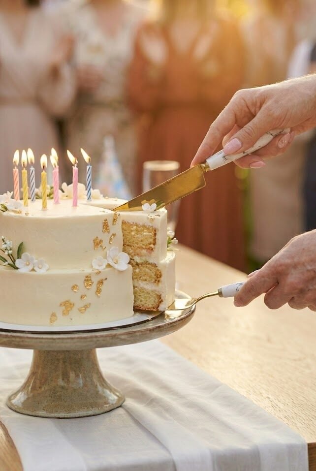 Gold Cake Server Set White Marble Ceramic Handle Knife & Server - Image 2